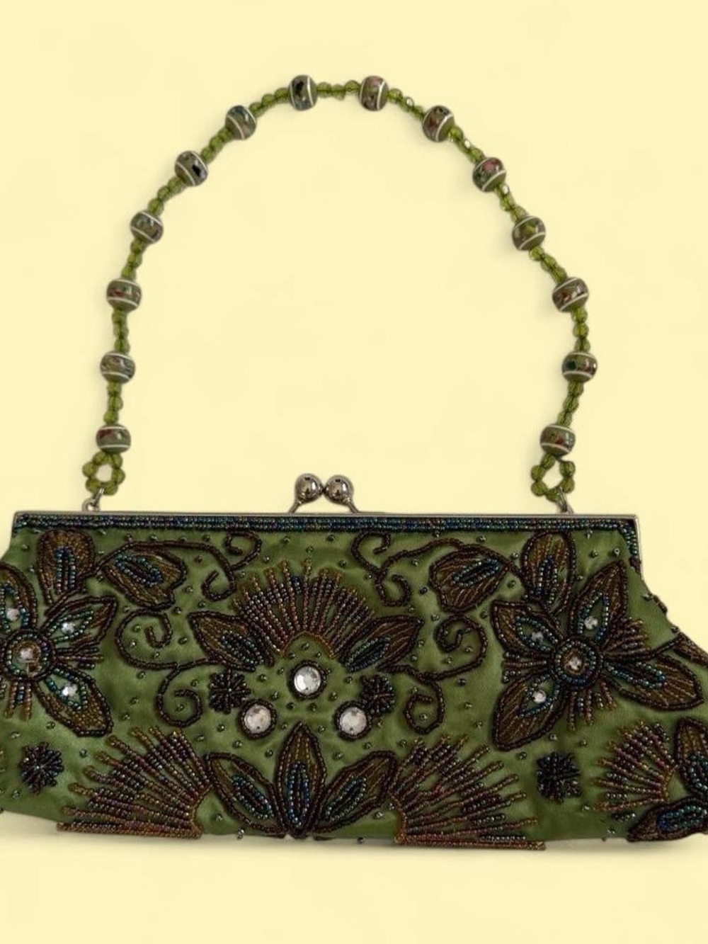 Embellished Olive Green Beaded Evening Clutch